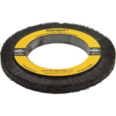 Brush Research Mfg. - 5-29/32" OD, 3-1/4" Arbor Hole, Crimped Abrasive Nylon Wheel Brush - 0.5906" Face Width, 3/4" Trim Length, 3,600 RPM - Americas Industrial Supply