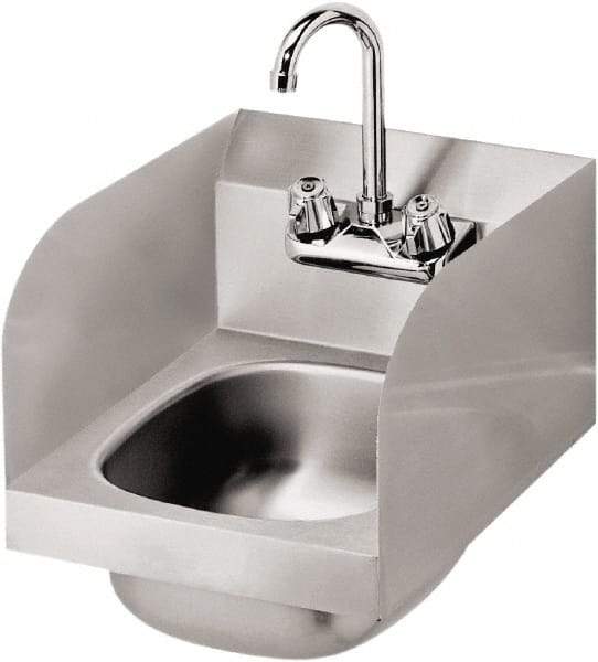 Krowne - 14" Long x 10" Wide Inside, 1 Compartment, Grade 304 Stainless Steel Hand Sink with Side Support - 20 Gauge, 12" Long x 12" Wide x 17" High Outside, 6" Deep - Americas Industrial Supply