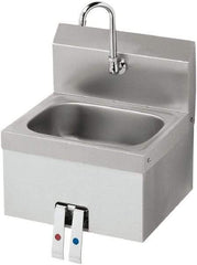 Krowne - 10" Long x 14" Wide Inside, 1 Compartment, Grade 304 Stainless Steel Hand Sink with Knee Valve - 20 Gauge, 15" Long x 16" Wide x 19" High Outside, 6" Deep - Americas Industrial Supply