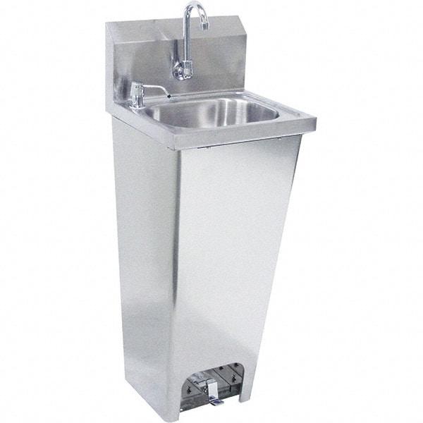 Krowne - 10" Long x 14" Wide Inside, 1 Compartment, Grade 304 Stainless Steel Hand Sink with Foot Pedal - 20 Gauge, 15" Long x 16" Wide x 32" High Outside, 6" Deep - Americas Industrial Supply