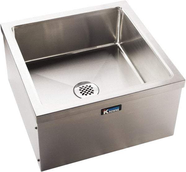 Krowne - 21" Long x 21" Wide Inside, 1 Compartment, Grade 304 Stainless Steel Floor Mop Sink - 18 Gauge, 13" Long x 24" Wide x 24" High Outside, 9" Deep - Americas Industrial Supply