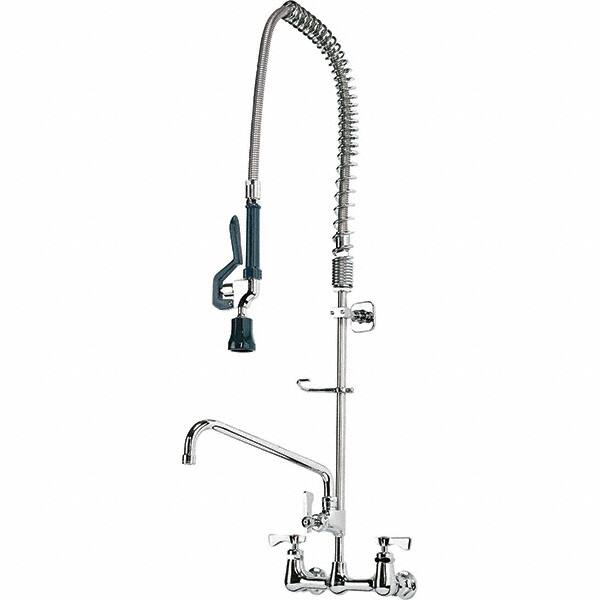 Krowne - Wall Mount, Add On Faucet for Pre-Rinse Units with Spray - Two Handle, Color Coded, Blade Handle, Gooseneck Spout with Hose, No Drain - Americas Industrial Supply