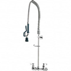 Krowne - Wall Mount, Pre Rinse Faucet with Spray - Two Handle, Color Coded, Blade Handle, Gooseneck Spout with Hose, No Drain - Americas Industrial Supply