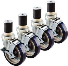 Krowne - 5" Diam x 1" Wide x 6" OAH Stem Mount Swivel Caster with Brake - Polyethylene, 200 Lb Capacity, 1-1/2" Round Stem - Americas Industrial Supply