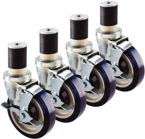 Krowne - 5" Diam x 1" Wide x 6" OAH Stem Mount Swivel Caster with Brake - Polyethylene, 200 Lb Capacity, 1-5/8" Round Stem - Americas Industrial Supply