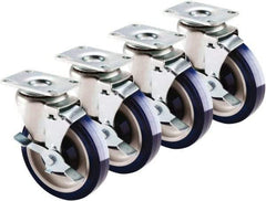 Krowne - 5" Diam x 1" Wide x 6" OAH Top Plate Mount Swivel Caster with Brake - Polyethylene, 200 Lb Capacity, 2-3/8 x 3-5/8" Plate - Americas Industrial Supply