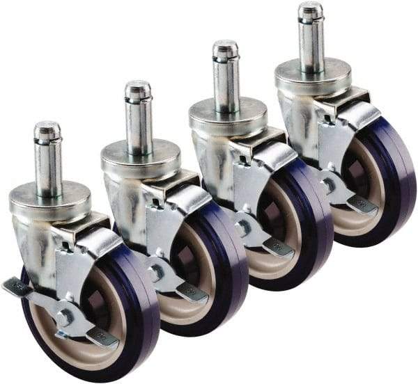 Krowne - 5" Diam x 1" Wide x 6" OAH Stem Mount Swivel Caster with Brake - Polyethylene, 200 Lb Capacity, 1" Round Stem - Americas Industrial Supply