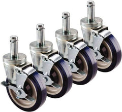 Krowne - 5" Diam x 1" Wide x 6" OAH Stem Mount Swivel Caster with Brake - Polyethylene, 200 Lb Capacity, 1" Round Stem - Americas Industrial Supply