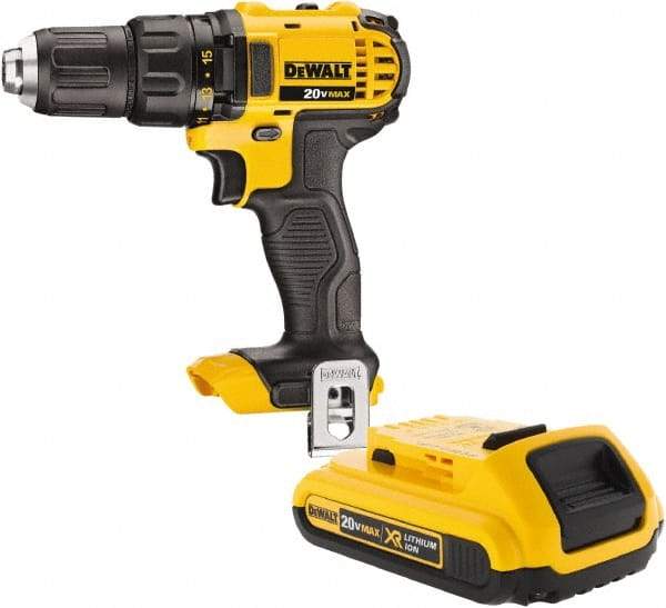 DeWALT - 20 Volt 1/2" Keyless Chuck Cordless Hammer Drill - 0 to 8,500 BPM, 0 to 600 & 0 to 2,000 RPM, Reversible - Americas Industrial Supply