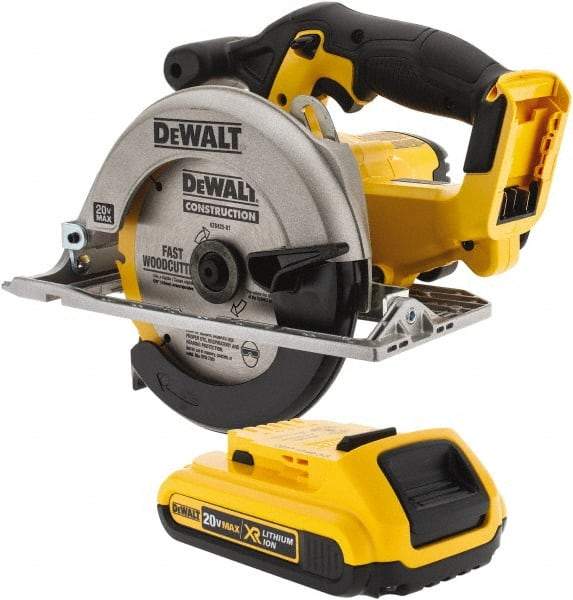 DeWALT - 20 Volt, 6-1/2" Blade, Cordless Circular Saw - 3,700 RPM, Lithium-Ion Batteries Included - Americas Industrial Supply