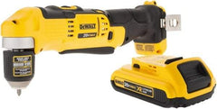 DeWALT - 20 Volt 3/8" Chuck Right Angle Handle Cordless Drill - 0-650 & 0-2000 RPM, Keyless Chuck, Reversible, 1 Lithium-Ion Battery Included - Americas Industrial Supply