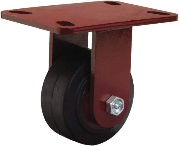 Hamilton - 4" Diam x 2" Wide x 5-5/8" OAH Top Plate Mount Rigid Caster - Rubber Mold on Cast Iron, 300 Lb Capacity, Straight Roller Bearing, 4-1/2 x 6-1/2" Plate - Americas Industrial Supply