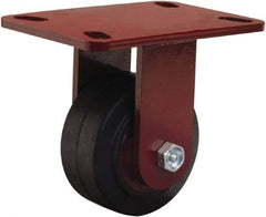 Hamilton - 4" Diam x 2" Wide x 5-5/8" OAH Top Plate Mount Rigid Caster - Rubber Mold on Cast Iron, 300 Lb Capacity, Straight Roller Bearing, 4-1/2 x 6-1/2" Plate - Americas Industrial Supply