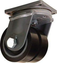 Hamilton - 8" Diam x 3" Wide x 11" OAH Top Plate Mount Dual Swivel Caster - Polyurethane Mold on Forged Steel, 8,800 Lb Capacity, Tapered Roller Bearing, 8-1/2 x 8-1/2" Plate - Americas Industrial Supply