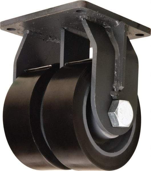 Hamilton - 8" Diam x 3" Wide x 11" OAH Top Plate Mount Dual Rigid Caster - Polyurethane Mold on Forged Steel, 8,800 Lb Capacity, Tapered Roller Bearing, 8-1/2 x 8-1/2" Plate - Americas Industrial Supply