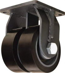 Hamilton - 8" Diam x 3" Wide x 11" OAH Top Plate Mount Dual Rigid Caster - Polyurethane Mold on Forged Steel, 8,800 Lb Capacity, Tapered Roller Bearing, 8-1/2 x 8-1/2" Plate - Americas Industrial Supply