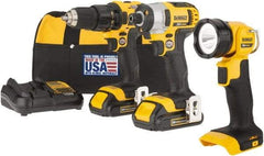 DeWALT - 20 Volt Cordless Tool Combination Kit - Includes 1/2" Drill/Driver, 1/4" Impact Driver & Work Light, Lithium-Ion Battery Included - Americas Industrial Supply