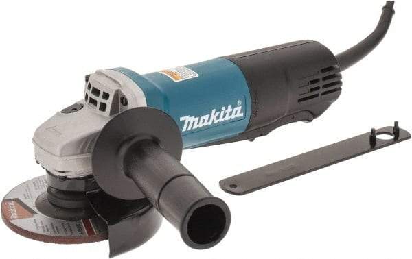 Makita - 4-1/2" Wheel Diam, 10,000 RPM, Corded Angle & Disc Grinder - 5/8-11 Spindle, 120 Volts, 7.5 Amps, Side Exhaust - Americas Industrial Supply