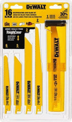 DeWALT - 16 Pieces, 6" to 9" Long x 0.04" Thickness, Bi-Metal Reciprocating Saw Blade Set - Straight Profile, 6 to 18 Teeth, Toothed Edge - Americas Industrial Supply