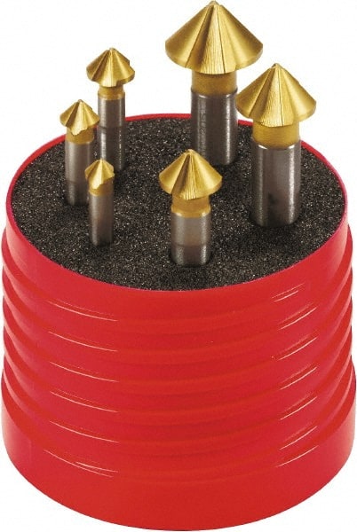 Walter-Titex - 6 Piece, 1/4 to 0.8071" Head Diam, 90° Included Angle, Single End Countersink Set - Americas Industrial Supply