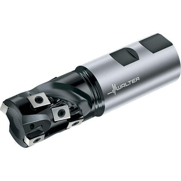 Walter - 40.01mm Cut Diam, 40.01mm Max Depth of Cut, 40.01mm Shank Diam, 124.99mm OAL, Indexable Square Shoulder Helical End Mill - LN.U0904..R Inserts, Weldon Shank, 90° Lead Angle, Through Coolant, Series F5038 - Americas Industrial Supply