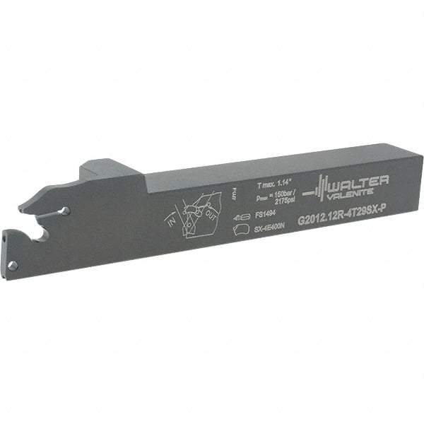 Walter - External Thread, 1.142" Max Depth of Cut, 4.9" OAL, Right Hand Indexable Grooving Cutoff Toolholder - 3/4" Shank Height x 3/4" Shank Width, SX-4.. Insert Style, G2012 Toolholder Style - Americas Industrial Supply