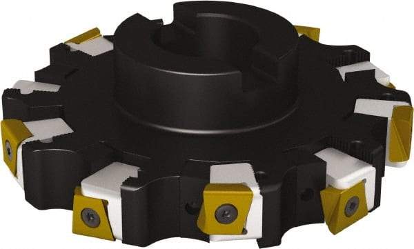Seco - Shell Mount Connection, 0.63" Cutting Width, 1.58" Depth of Cut, 152.4mm Cutter Diam, 1-1/2" Hole Diam, 10 Tooth Indexable Slotting Cutter - R335.25 Toolholder, LNHQ 1707, XNHQ 1707 Insert, Left Hand Cutting Direction - Americas Industrial Supply
