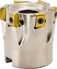 Seco - 4 Inserts, 1-1/2" Cut Diam, 0.315" Max Depth of Cut, Indexable Square-Shoulder Face Mill - 1.57" High, LOEX 0804 Insert Compatibility, Series Square T4-08 - Americas Industrial Supply