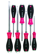 7 Piece - SoftFinish® Cushion Grip Extra Heavy Duty Screwdriver w/ Hex Bolster & Metal Striking Cap Set - #53097 - Includes: Slotted 5.5 - 10.0mm Phillips #1 - 3 - Americas Industrial Supply