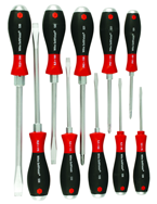 10 Piece - SoftFinish® Cushion Grip Extra Heavy Duty Screwdriver w/ Hex Bolster & Metal Striking Cap Set - #53099 - Includes: Slotted 3.5 - 12.0mm Phillips #1 - 3 - Americas Industrial Supply