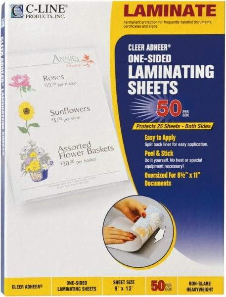 C-LINE - 50 Self-Laminating Sheets - 2 mil Thick x 9" Wide x 1' Long - Americas Industrial Supply