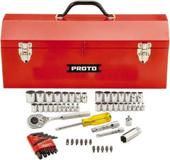 Proto - 65 Piece 1/4 & 3/8" Drive Standard Socket Set - 6 & 12 Points, 1/4 to 5/8", 4 to 17mm, Inch/Metric Measurement Standard - Americas Industrial Supply