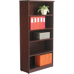 ALERA - 5 Shelf, 65" High x 31-3/4" Wide Bookcase - 14" Deep, Woodgrain Laminate, Mahogany - Americas Industrial Supply