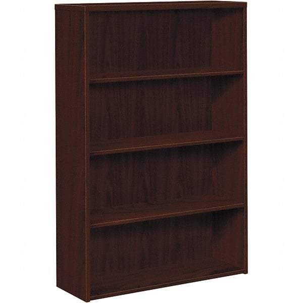 Hon - 4 Shelf, 57.13" High x 36" Wide Bookcase - 13-1/8" Deep, Woodgrain Laminate, Mahogany - Americas Industrial Supply