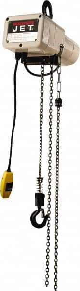 Jet - 1/8 Ton Capacity, 16 FPM Lift Speed, Electric Chain Hoist - 10' Max Lift, 15-1/4" Min Headroom - Americas Industrial Supply