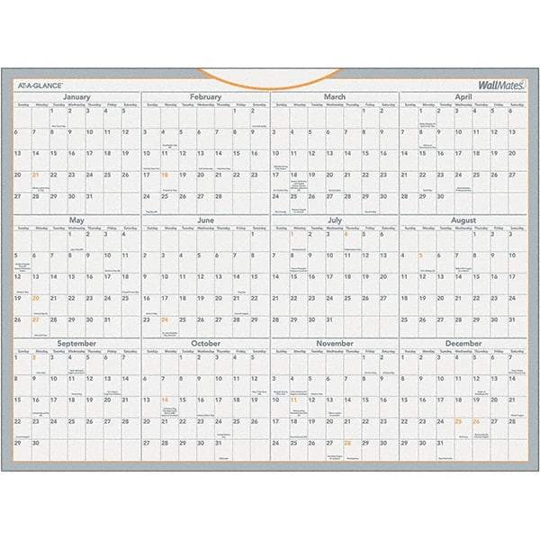 AT-A-GLANCE - 1 Sheet, 24 x 18", Erasable Wall Calendar - Gray, White & Orange - Americas Industrial Supply