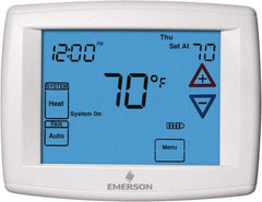 White-Rodgers - 45 to 99°F, 3 Heat, 2 Cool, Universal Touch Screen Programmable Thermostat - 0 to 30 Volts, Horizontal Mount, Electronic Contacts Switch - Americas Industrial Supply