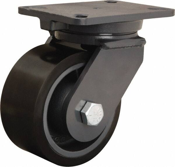 Hamilton - 6" Diam x 3" Wide x 8" OAH Top Plate Mount Swivel Caster - Polyurethane Mold onto Cast Iron Center, 2,860 Lb Capacity, Sealed Precision Ball Bearing, 5-1/4 x 7-1/4" Plate - Americas Industrial Supply