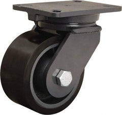 Hamilton - 6" Diam x 3" Wide x 8" OAH Top Plate Mount Swivel Caster - Polyurethane Mold onto Cast Iron Center, 2,860 Lb Capacity, Tapered Roller Bearing, 5-1/4 x 7-1/4" Plate - Americas Industrial Supply