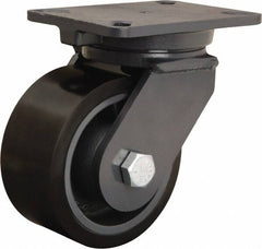 Hamilton - 6" Diam x 3" Wide x 8" OAH Top Plate Mount Swivel Caster - Polyurethane Mold onto Cast Iron Center, 2,860 Lb Capacity, Sealed Precision Ball Bearing, 5-1/4 x 7-1/4" Plate - Americas Industrial Supply