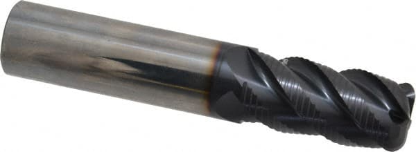 OSG - 3/4" Diam, Fine Pitch, 1-1/4" LOC, 4 Flute Solid Carbide 0.19" Corner Radius Roughing End Mill - TiAlN Finish, 4" OAL, 3/4" Shank Diam, Single End, Centercutting - Americas Industrial Supply