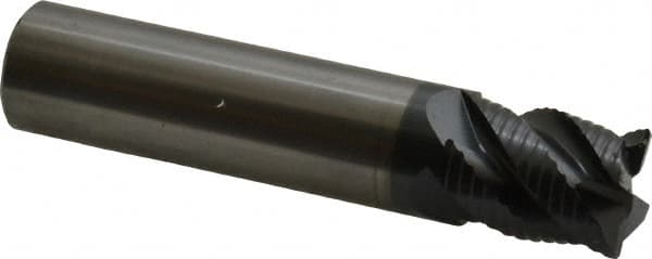 OSG - 5/8" Diam, Fine Pitch, 3/4" LOC, 4 Flute Solid Carbide 0.03" Corner Radius Roughing End Mill - TiAlN Finish, 3" OAL, 5/8" Shank Diam, Single End, Centercutting - Americas Industrial Supply