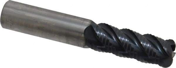 OSG - 1/2" Diam, Fine Pitch, 1-1/4" LOC, 4 Flute Solid Carbide 0.125" Corner Radius Roughing End Mill - TiAlN Finish, 3" OAL, 1/2" Shank Diam, Single End, Centercutting - Americas Industrial Supply