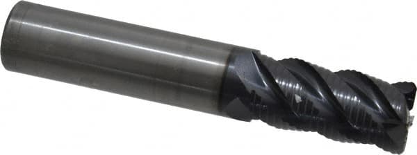 OSG - 5/8" Diam, Fine Pitch, 1-1/4" LOC, 4 Flute Solid Carbide 0.06" Corner Radius Roughing End Mill - TiAlN Finish, 3-1/2" OAL, 5/8" Shank Diam, Single End, Centercutting - Americas Industrial Supply