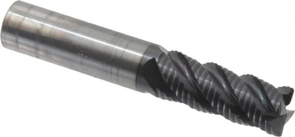 OSG - 1/2" Diam, Fine Pitch, 1-1/4" LOC, 4 Flute Solid Carbide 0.03" Corner Radius Roughing End Mill - TiAlN Finish, 3" OAL, 1/2" Shank Diam, Single End, Centercutting - Americas Industrial Supply