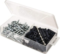 Value Collection - 200 Piece, #10 to 12 Screw, Plastic & Steel Slotted/Phillips Drive Anchor Assortment - Zinc Plated, 1" Long - Americas Industrial Supply