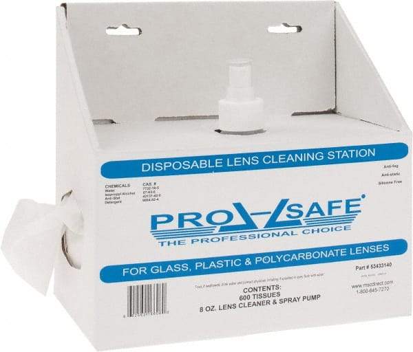 PRO-SAFE - 6 Inch Wide x 3 Inch High x 5 Inch Deep, Cardboard Lens Cleaning Station - 1 Pump, 8 Ounce Capacity Pump, 600 Towelettes, Disposable Station - Americas Industrial Supply