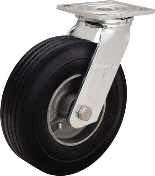 Hamilton - 8" Diam x 2" Wide, Rubber Swivel Caster - 500 Lb Capacity, Top Plate Mount, 4" x 4-1/2" Plate, Straight Roller Bearing - Americas Industrial Supply