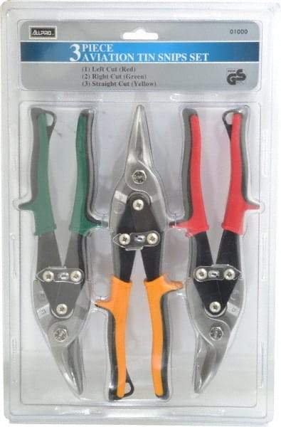 Value Collection - 3 Piece Aviation Snip Set - Left, Right, Straight, 10" OAL, 1-3/8" LOC - Americas Industrial Supply