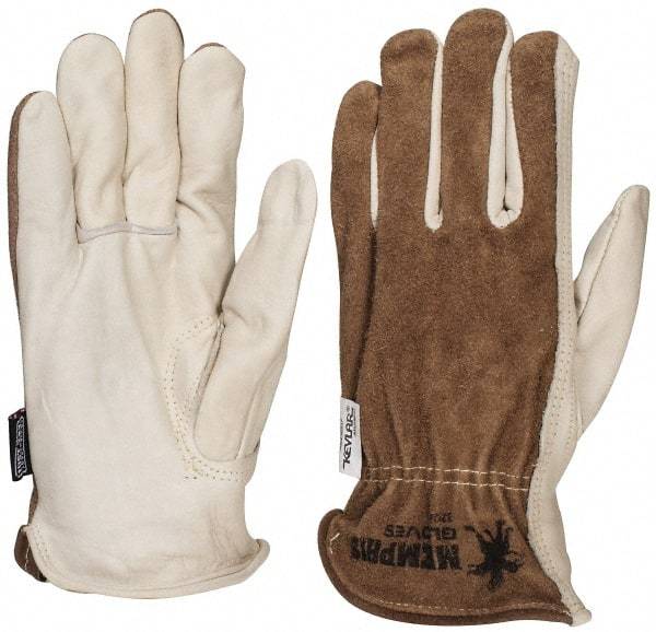 MCR Safety - Size L (9) Split Back/Grain Palm Cowhide General Protection Work Gloves - For Work & Driver, Uncoated, Full Fingered, Cream/Black/Brown, Paired - Americas Industrial Supply